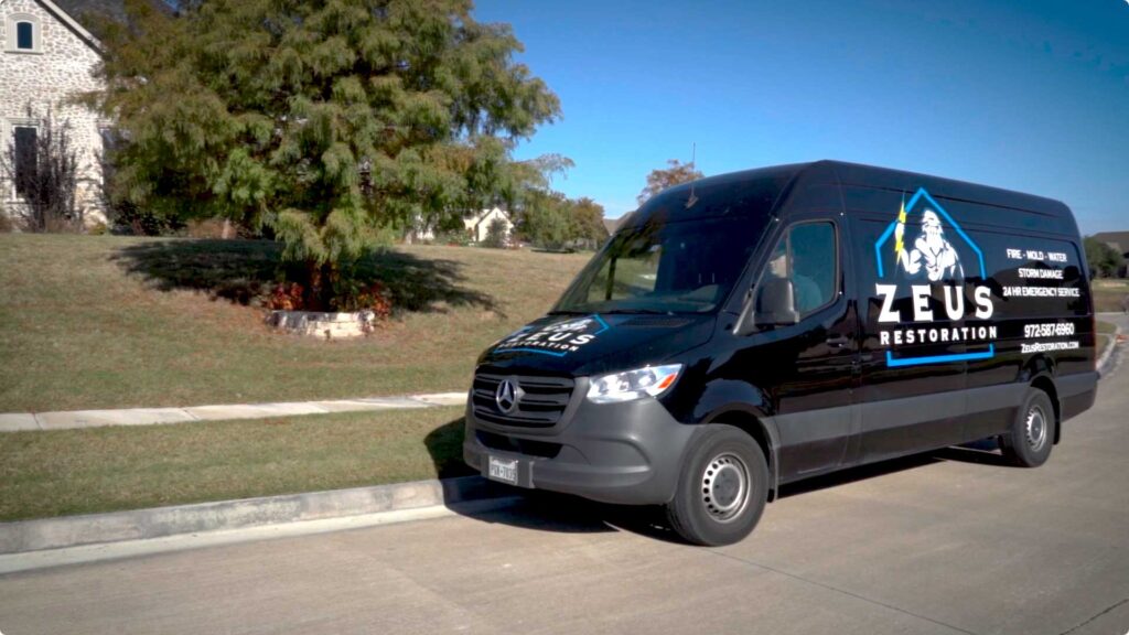 Zeus Restoration Truck in Residential Neighborhood